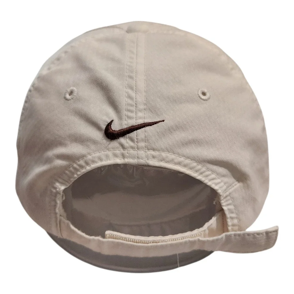 Nike Golf Hat Mens White Brown Swoosh Adjustable Performance Mesh Cap 247077-100
